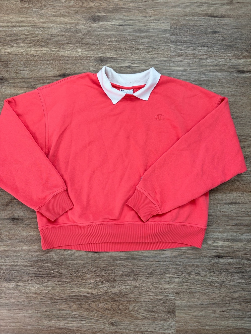 Champion Coral Crewneck Sweatshirt with White Collar Detail